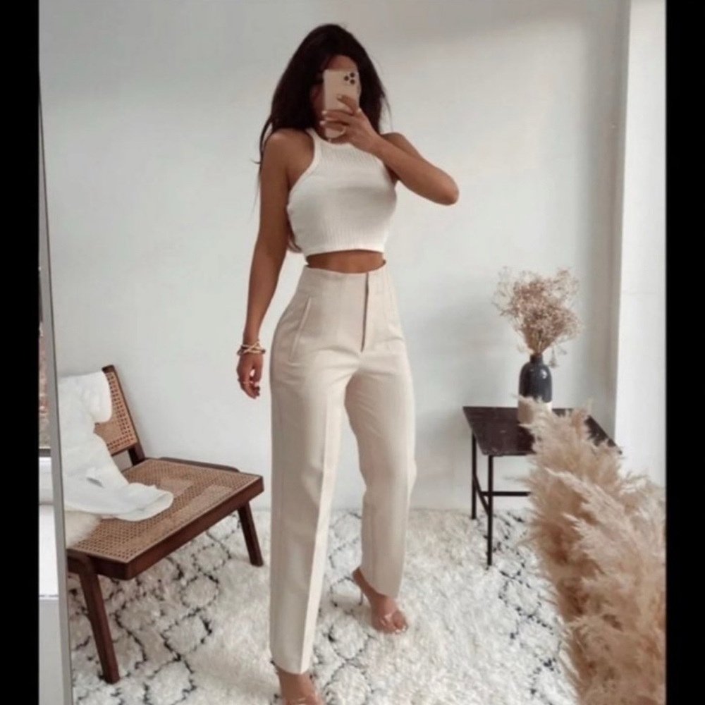 Zara Cream Straight Leg Pants